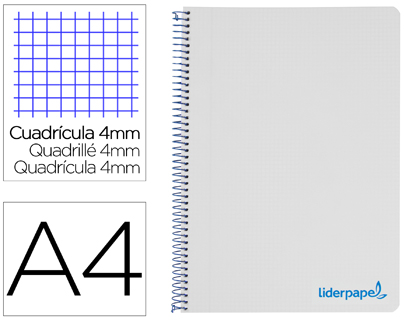 Cuaderno espiral Liderpapel Wonder A4 tapa plástico 80h 90g c/5mm. color gris